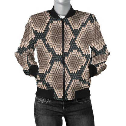 Snake Skin Design Print Women Casual Bomber Jacket