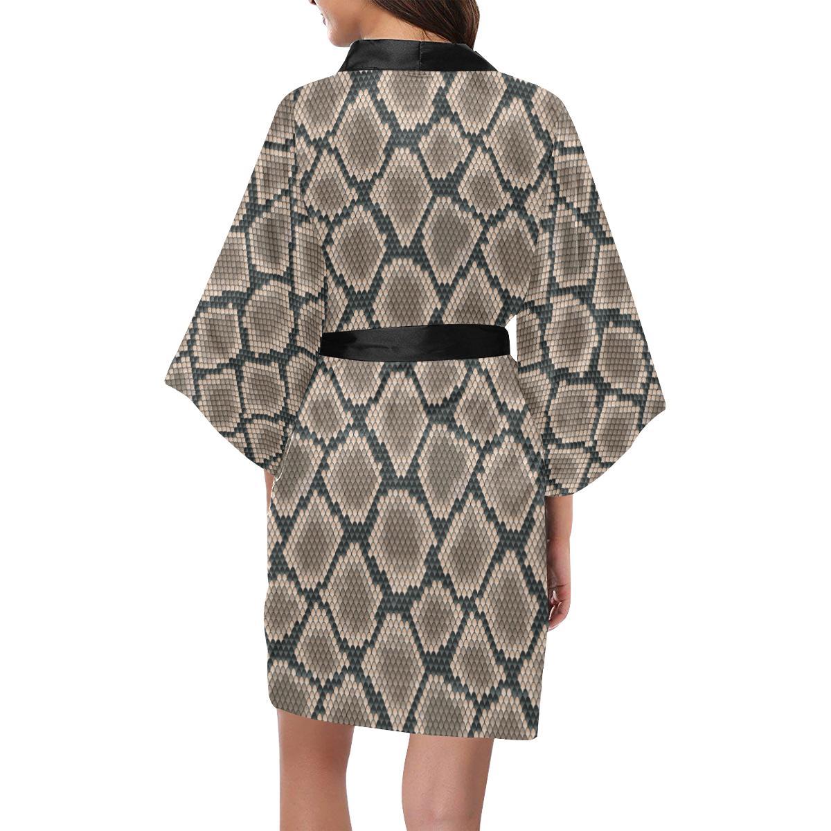Snake Skin Design Print Women Short Kimono Robe