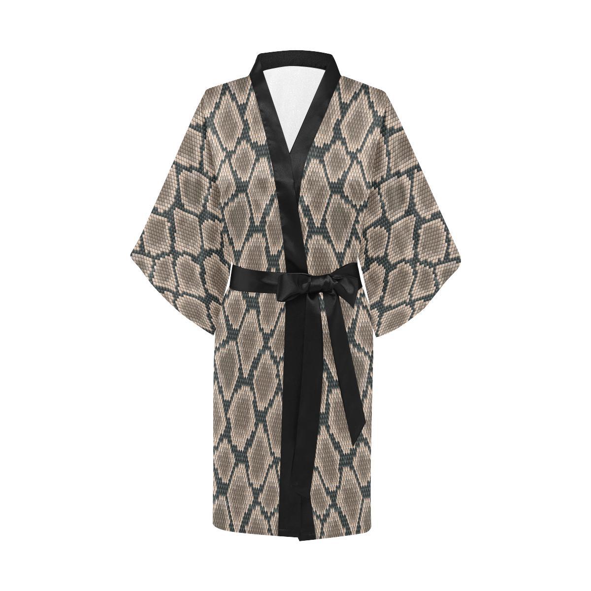 Snake Skin Design Print Women Short Kimono Robe