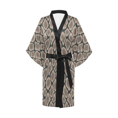 Snake Skin Design Print Women Short Kimono Robe