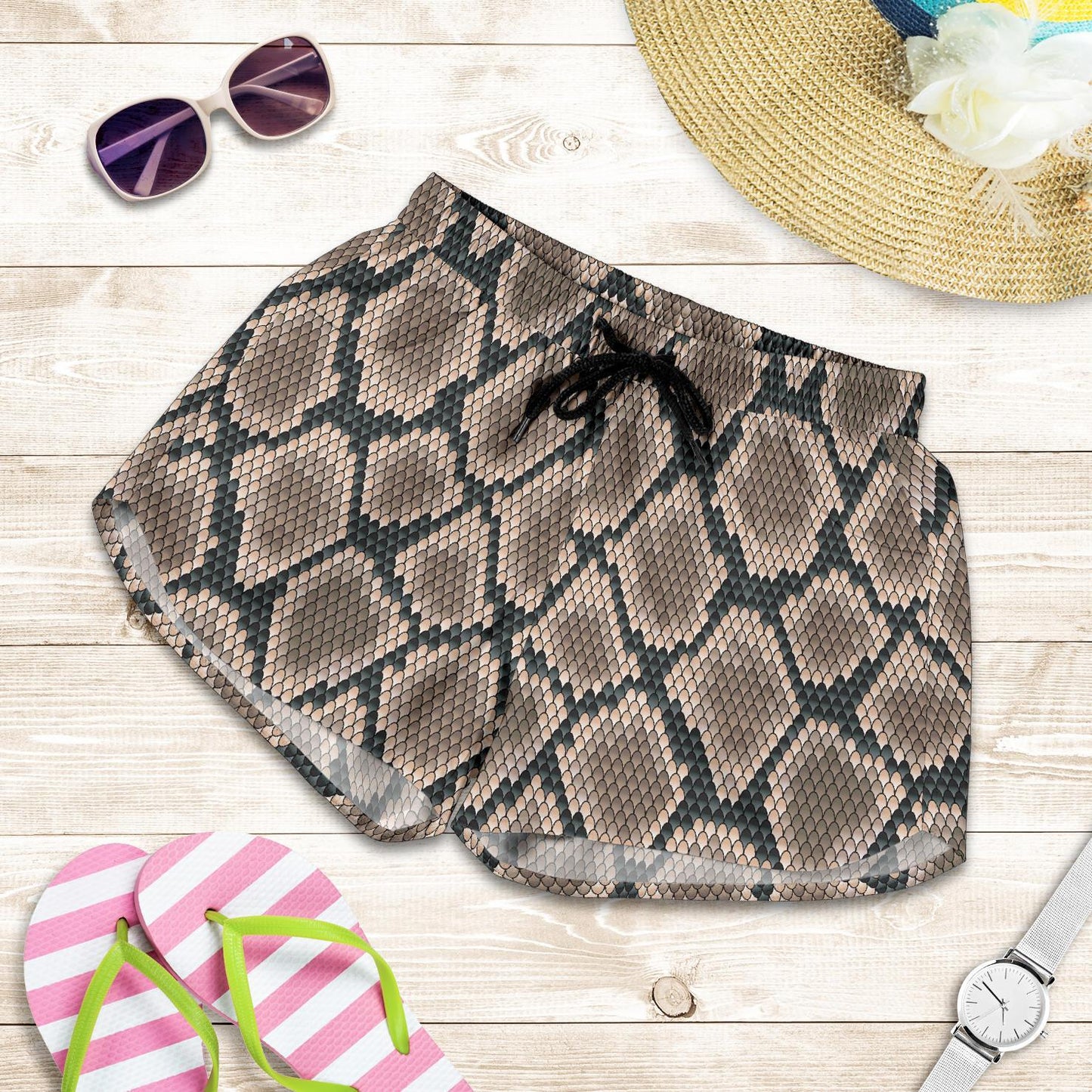 Snake Skin Design Print Women Shorts-JTAMIGO.COM