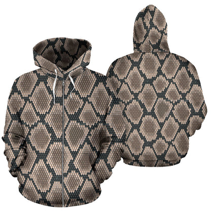 Snake Skin Design Print Zip Up Hoodie