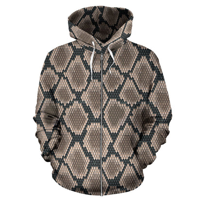 Snake Skin Design Print Zip Up Hoodie