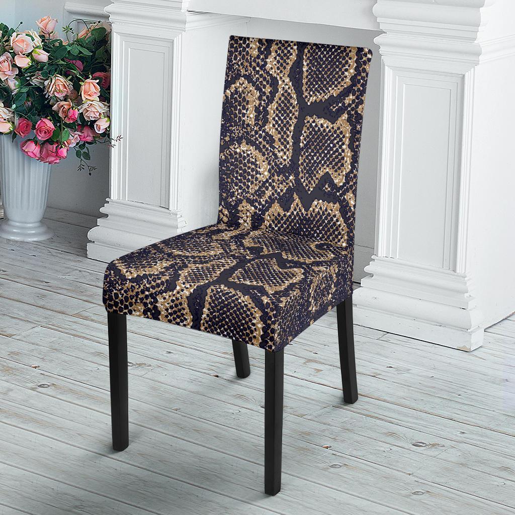 Snake Skin Pattern Print Dining Chair Slipcover-JTAMIGO.COM