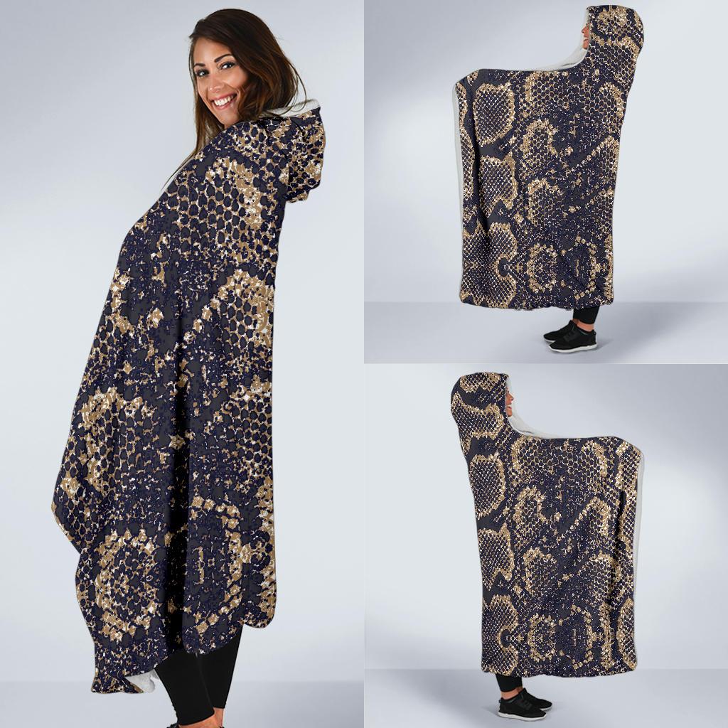 Snake Skin Pattern Print Hooded Blanket-JTAMIGO.COM