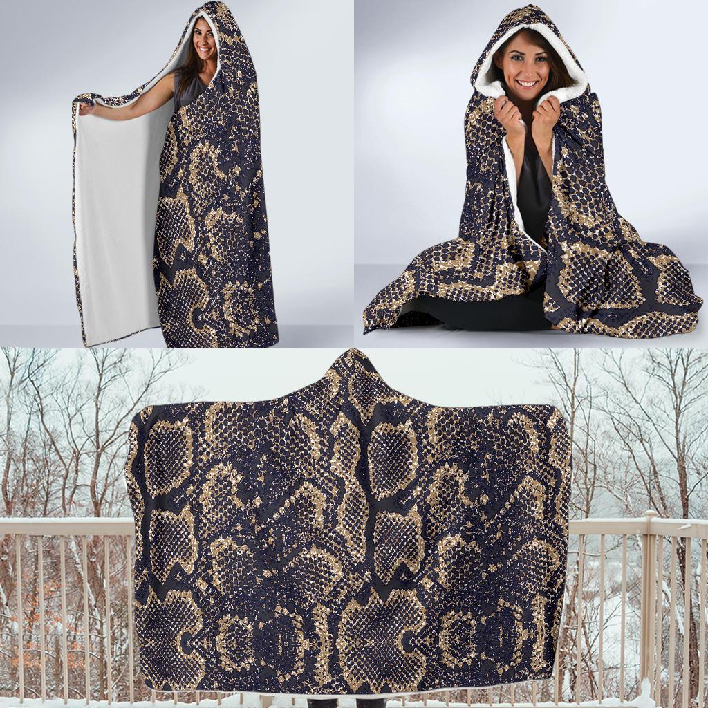 Snake Skin Pattern Print Hooded Blanket-JTAMIGO.COM
