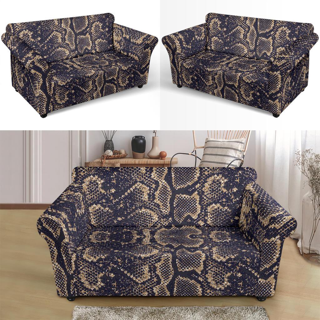 Snake Skin Pattern Print Loveseat Slipcover-JTAMIGO.COM