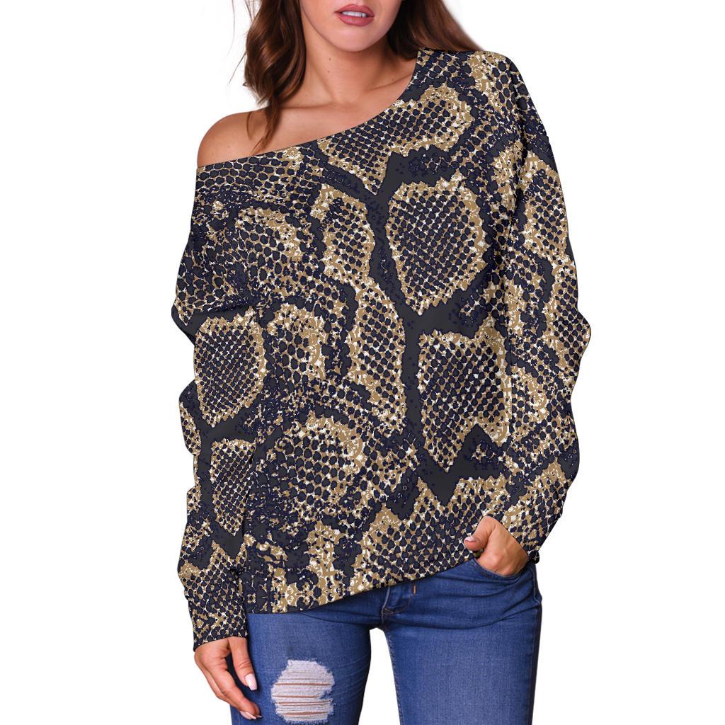 Snake Skin Pattern Print Off Shoulder Sweatshirt