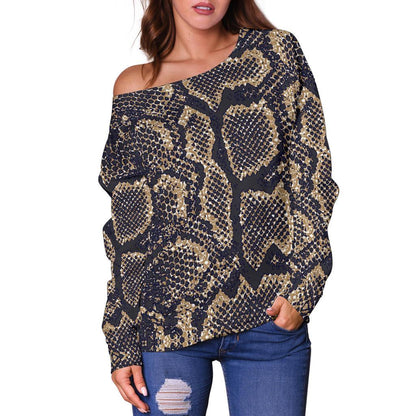 Snake Skin Pattern Print Off Shoulder Sweatshirt
