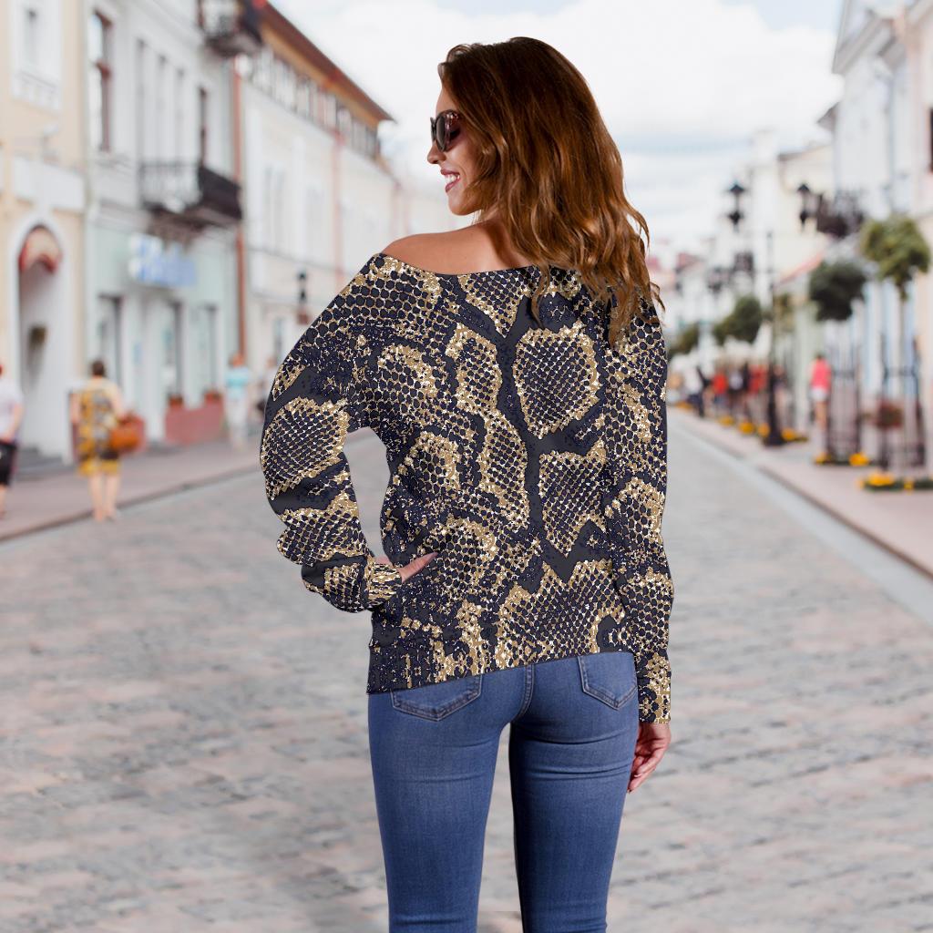 Snake Skin Pattern Print Off Shoulder Sweatshirt