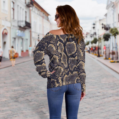 Snake Skin Pattern Print Off Shoulder Sweatshirt