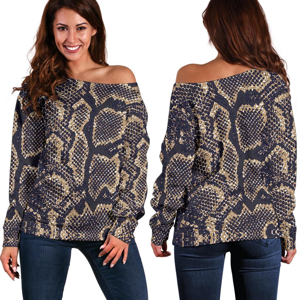 Snake Skin Pattern Print Off Shoulder Sweatshirt