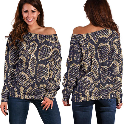Snake Skin Pattern Print Off Shoulder Sweatshirt