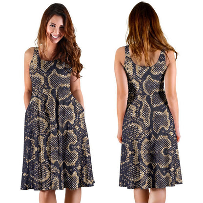 Snake Skin Pattern Print Sleeveless Dress