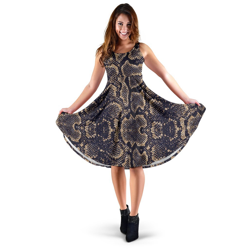 Snake Skin Pattern Print Sleeveless Dress