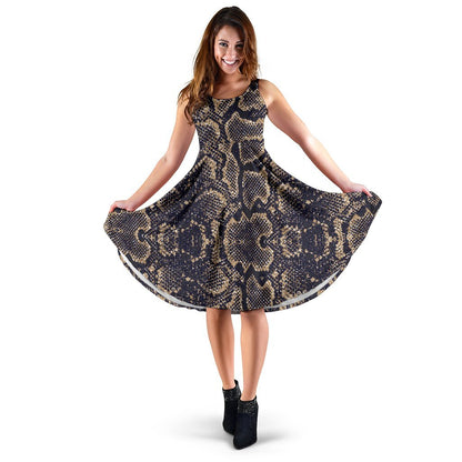 Snake Skin Pattern Print Sleeveless Dress