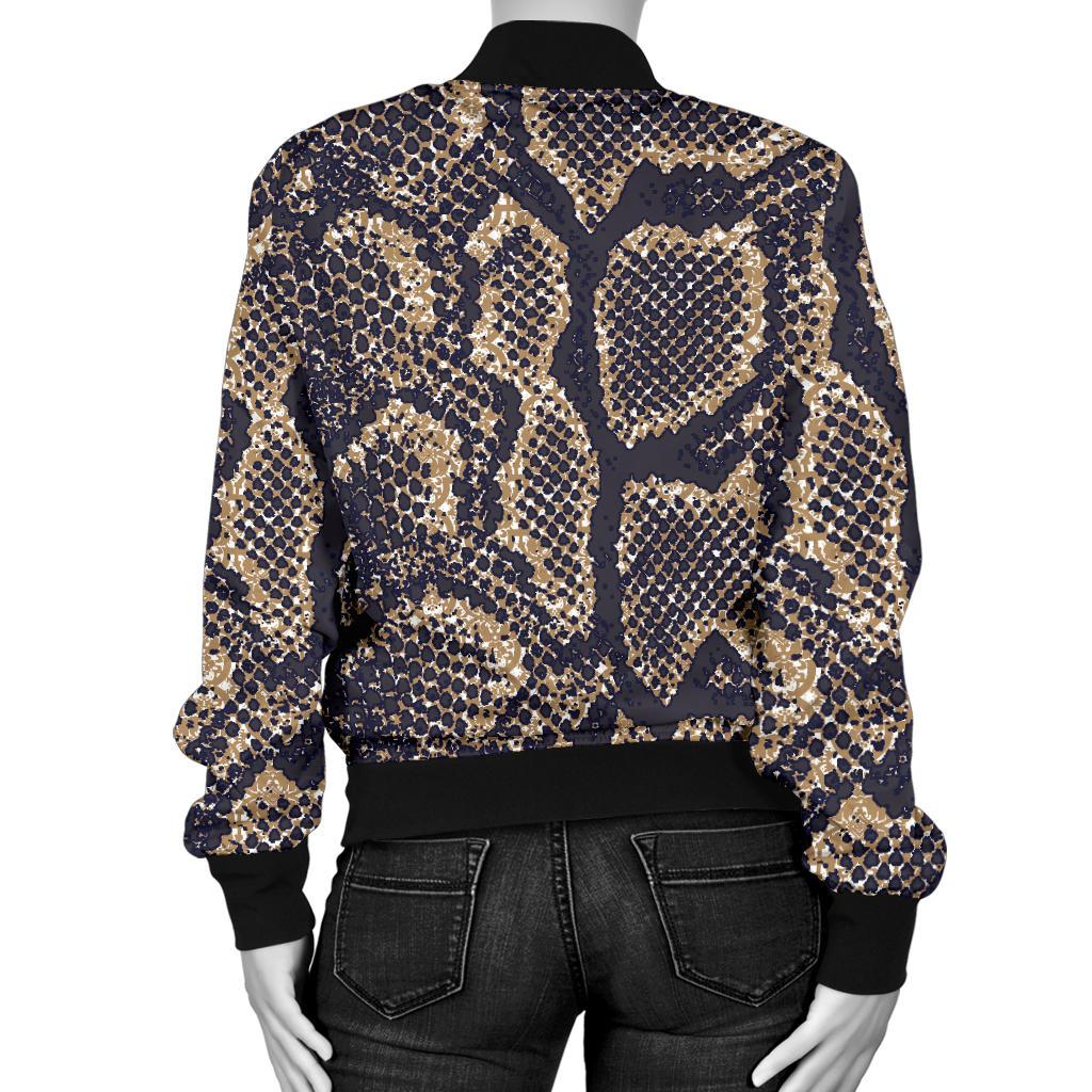Snake Skin Pattern Print Women Casual Bomber Jacket