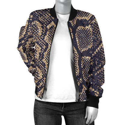 Snake Skin Pattern Print Women Casual Bomber Jacket