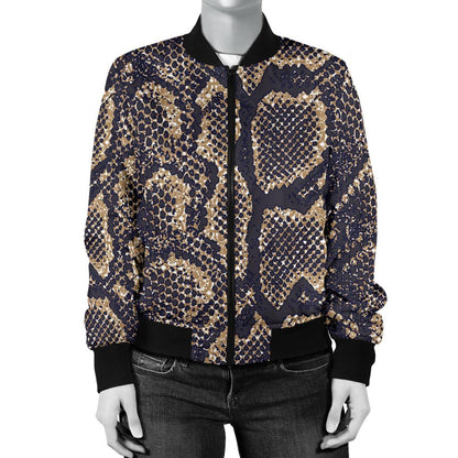 Snake Skin Pattern Print Women Casual Bomber Jacket