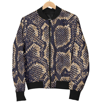 Snake Skin Pattern Print Women Casual Bomber Jacket