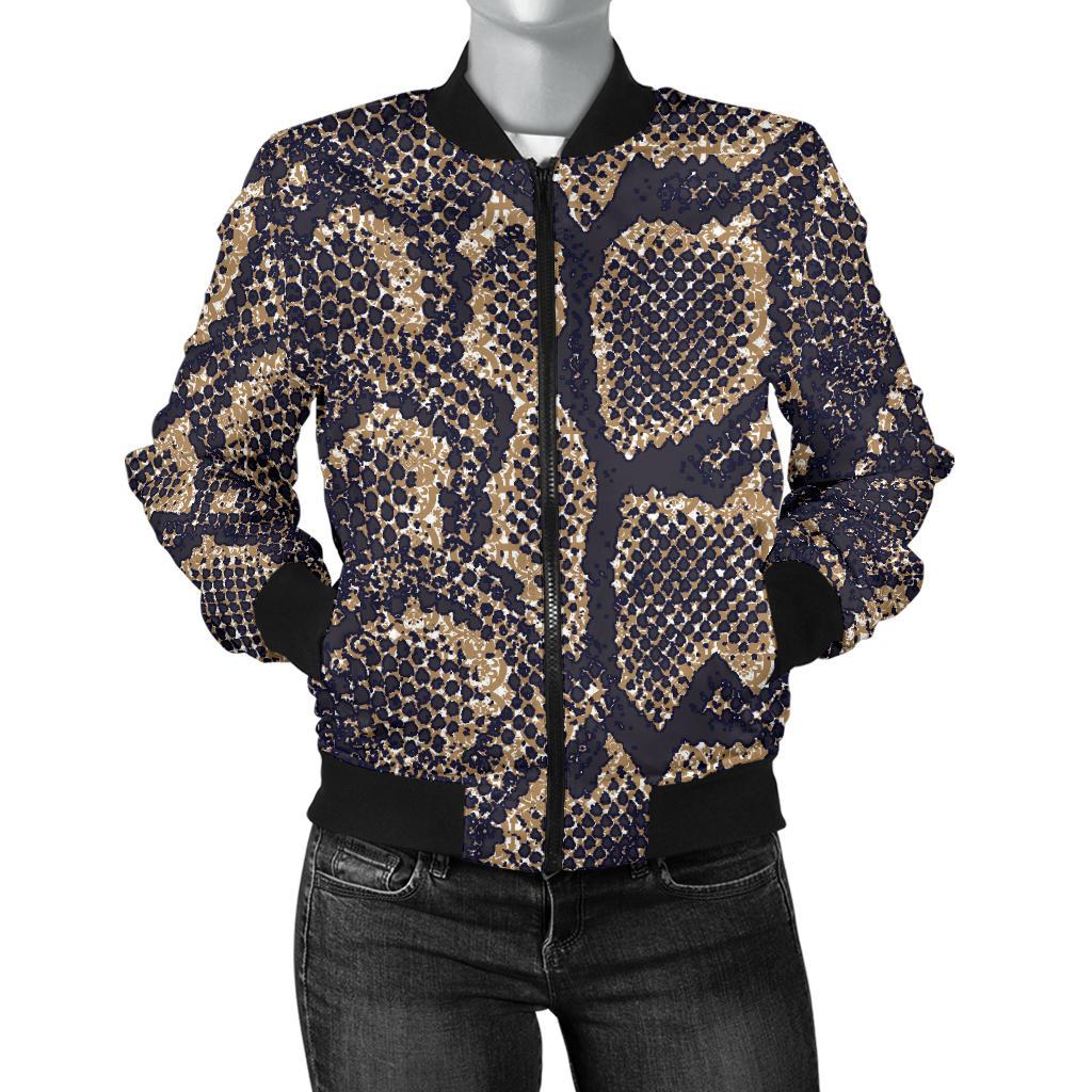 Snake Skin Pattern Print Women Casual Bomber Jacket