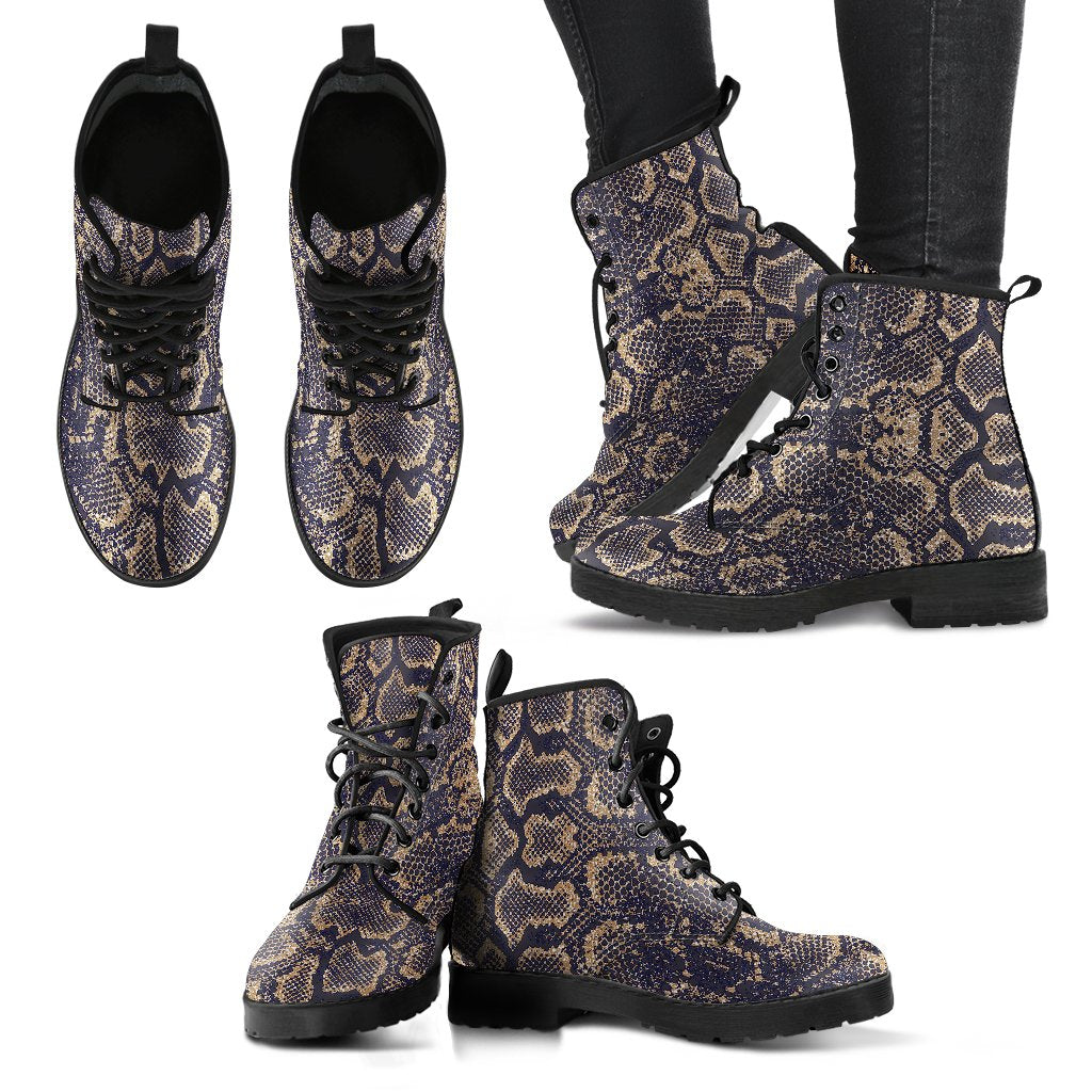 Snake Skin Pattern Print Women Leather Boots-JTAMIGO.COM