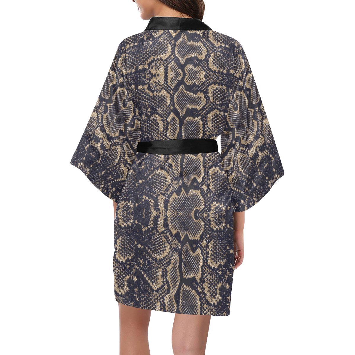 Snake Skin Pattern Print Women Short Kimono Robe