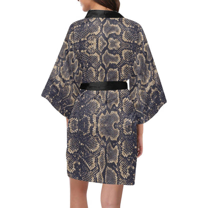 Snake Skin Pattern Print Women Short Kimono Robe
