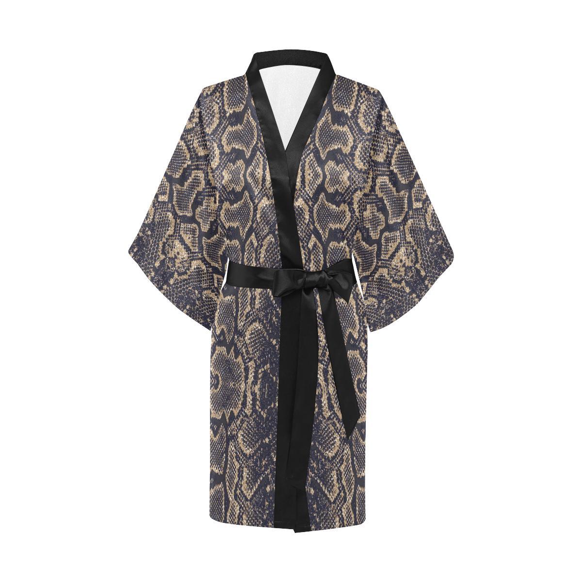 Snake Skin Pattern Print Women Short Kimono Robe