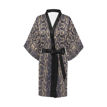 Snake Skin Pattern Print Women Short Kimono Robe