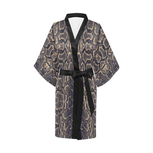Snake Skin Pattern Print Women Short Kimono Robe