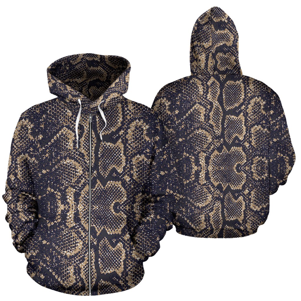 Snake Skin Pattern Print Zip Up Hoodie