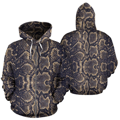 Snake Skin Pattern Print Zip Up Hoodie