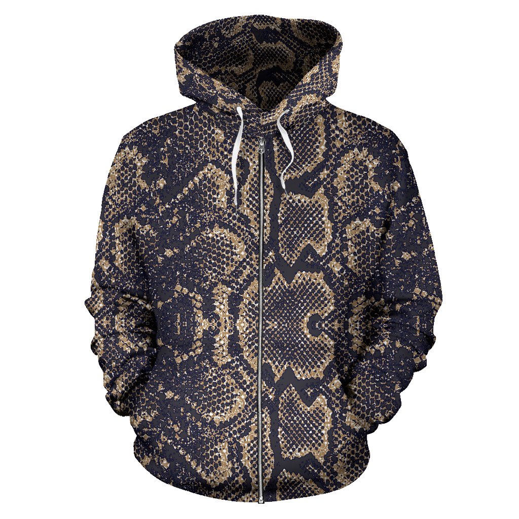Snake Skin Pattern Print Zip Up Hoodie