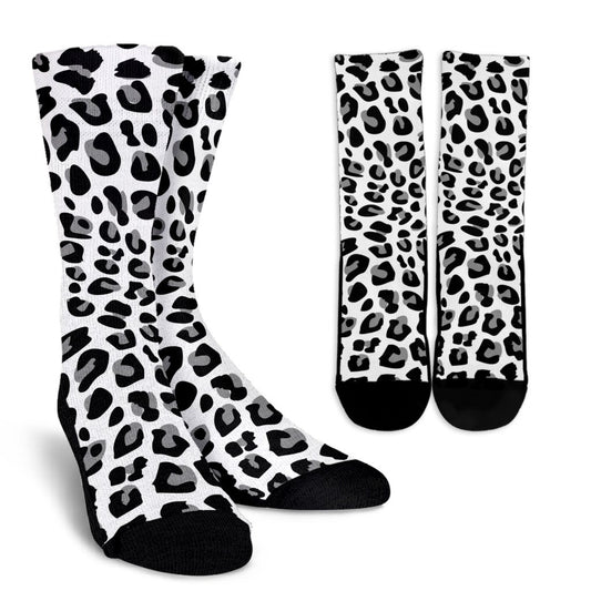 Snow Leopard Skin Print Crew Socks