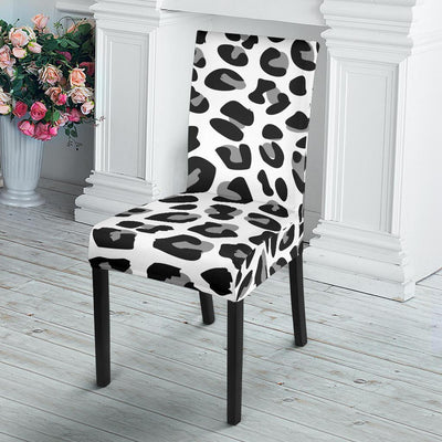 Snow Leopard Skin Print Dining Chair Slipcover-JTAMIGO.COM