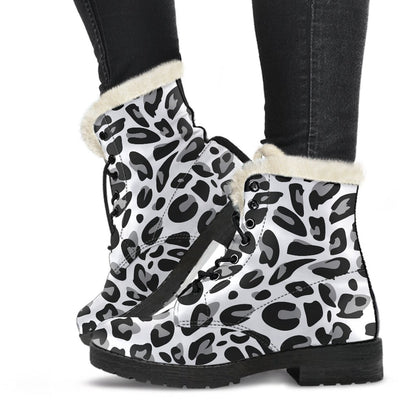 Snow Leopard Skin Print Faux Fur Leather Boots-JTAMIGO.COM