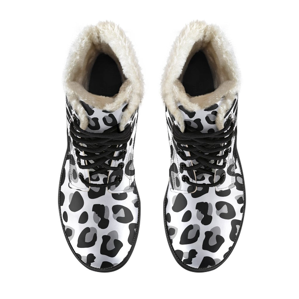 Snow Leopard Skin Print Faux Fur Leather Boots-JTAMIGO.COM