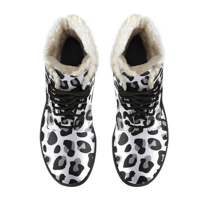 Snow Leopard Skin Print Faux Fur Leather Boots-JTAMIGO.COM