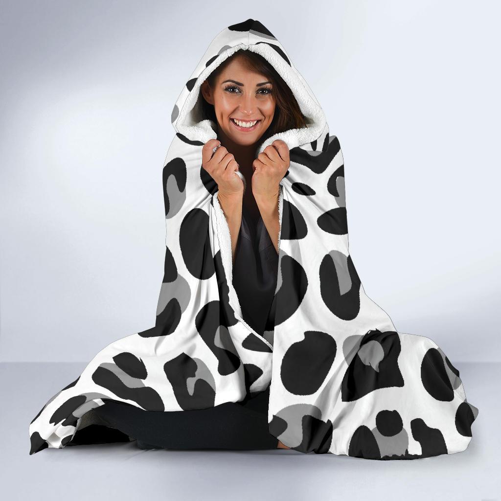 Snow Leopard Skin Print Hooded Blanket-JTAMIGO.COM