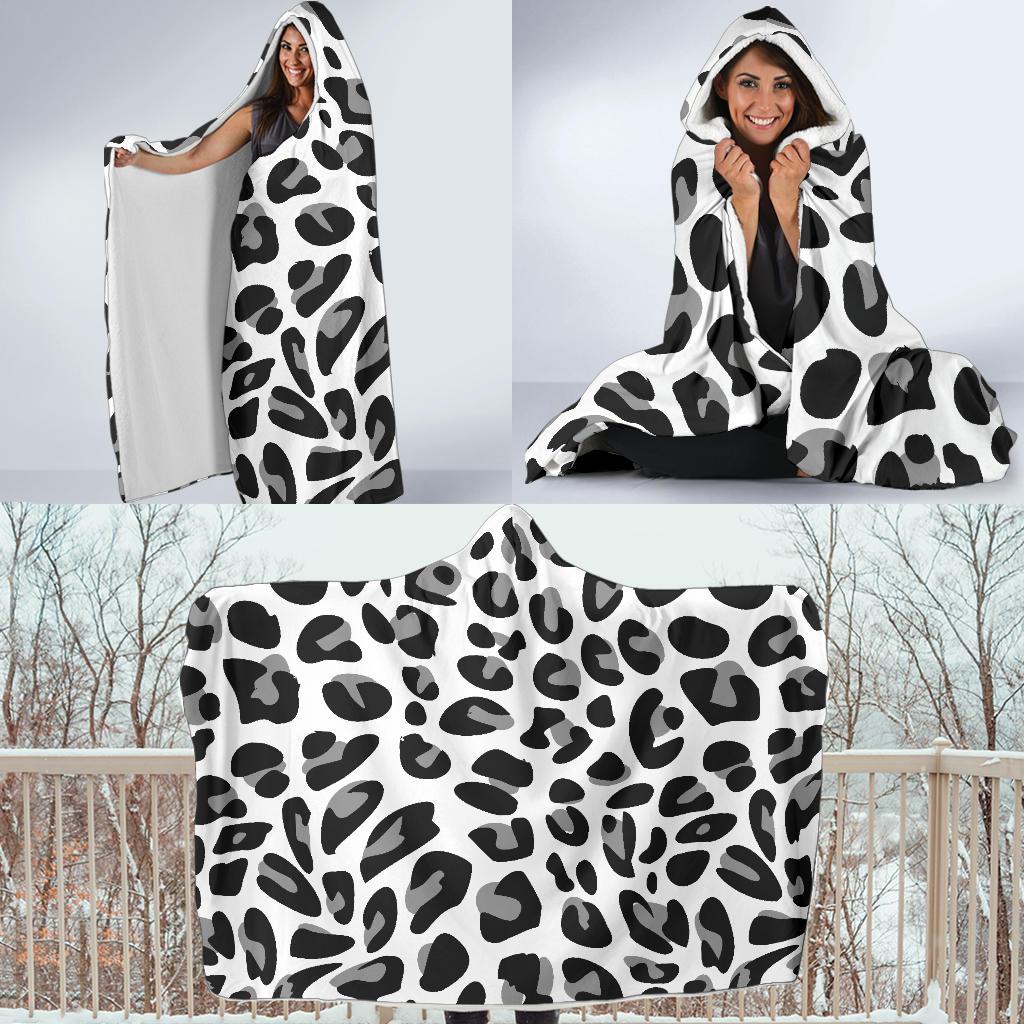 Snow Leopard Skin Print Hooded Blanket-JTAMIGO.COM