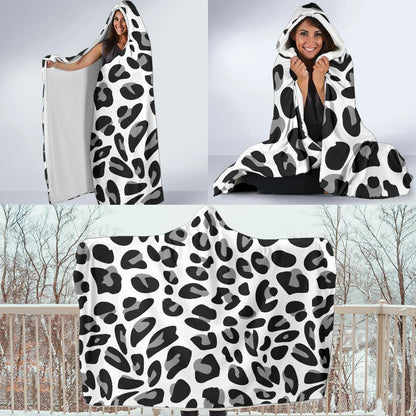 Snow Leopard Skin Print Hooded Blanket-JTAMIGO.COM
