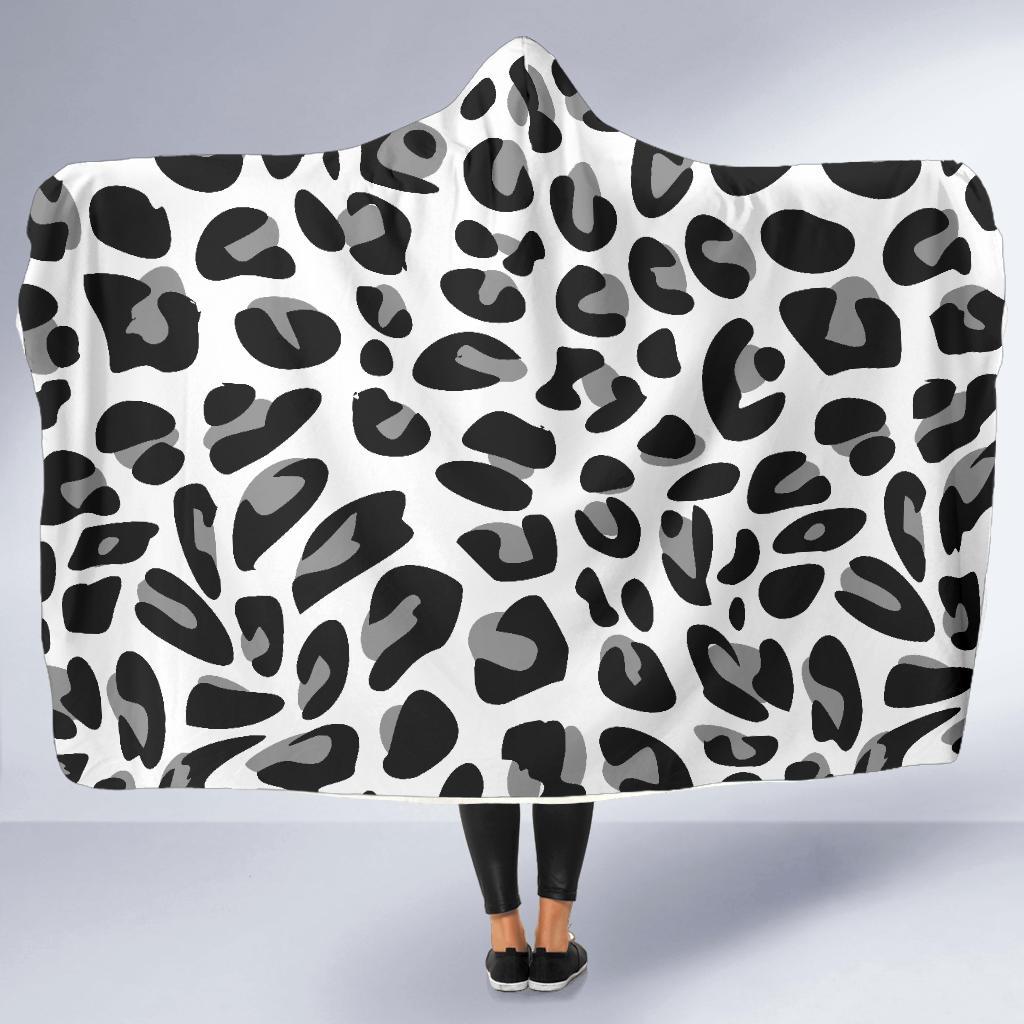Snow Leopard Skin Print Hooded Blanket-JTAMIGO.COM