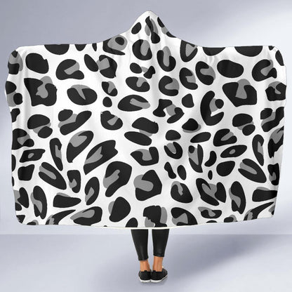 Snow Leopard Skin Print Hooded Blanket-JTAMIGO.COM