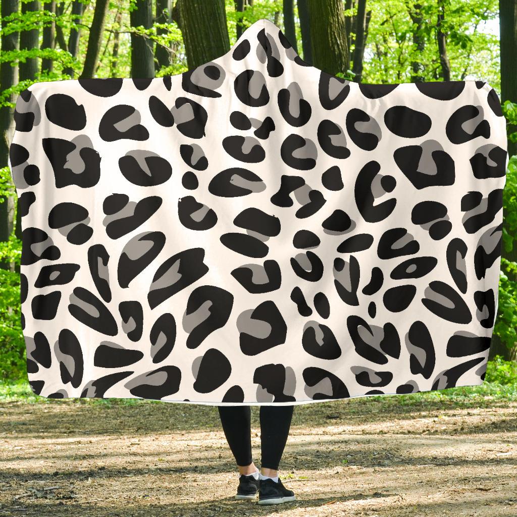 Snow Leopard Skin Print Hooded Blanket-JTAMIGO.COM