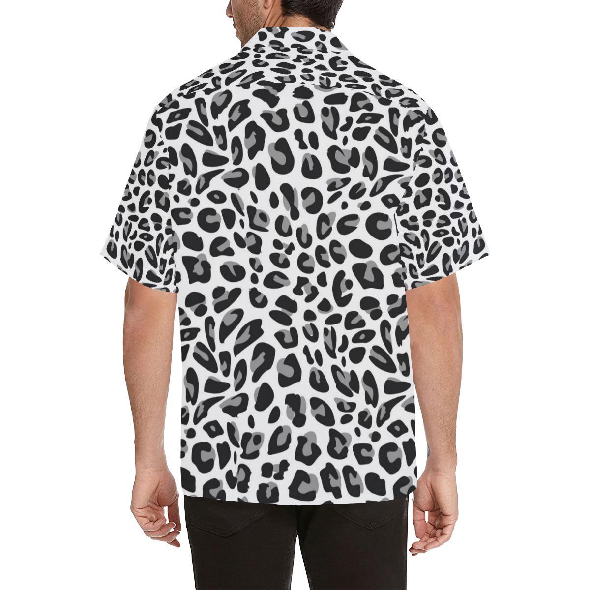 Snow Leopard Skin Print Men Aloha Hawaiian Shirt