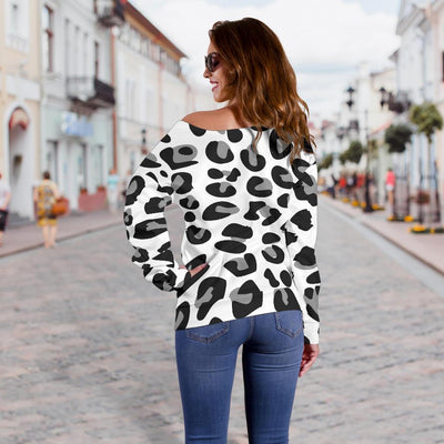 Snow Leopard Skin Print Off Shoulder Sweatshirt