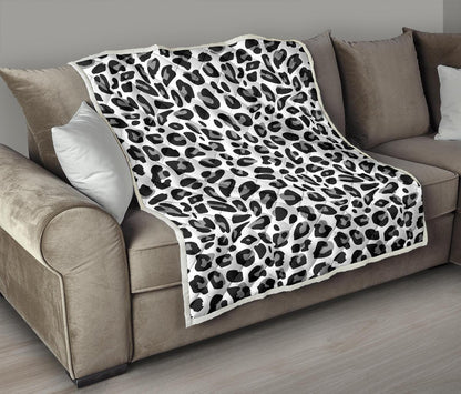 Snow Leopard Skin Print Premium Quilt-JTAMIGO.COM