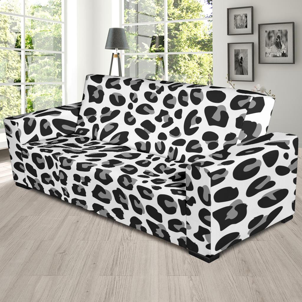 Snow Leopard Skin Print Sofa Slipcover-JTAMIGO.COM
