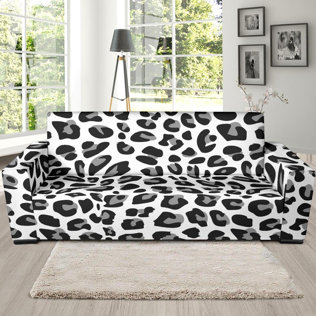 Snow Leopard Skin Print Sofa Slipcover-JTAMIGO.COM